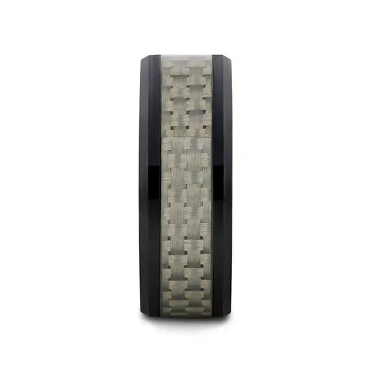 MYSTIQUE Beveled White Carbon Fiber Inlaid Ceramic Ring - 8mm