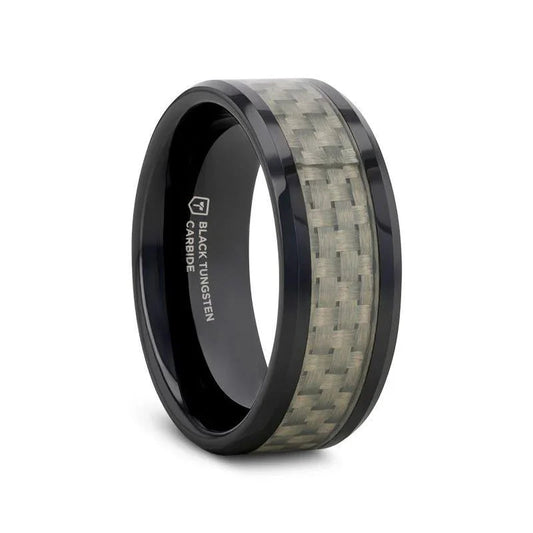 MYSTIQUE Beveled White Carbon Fiber Inlaid Ceramic Ring - 8mm