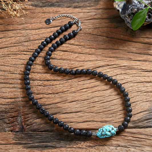 Natural Stone Beads Turquoise Stainless Steel Necklace