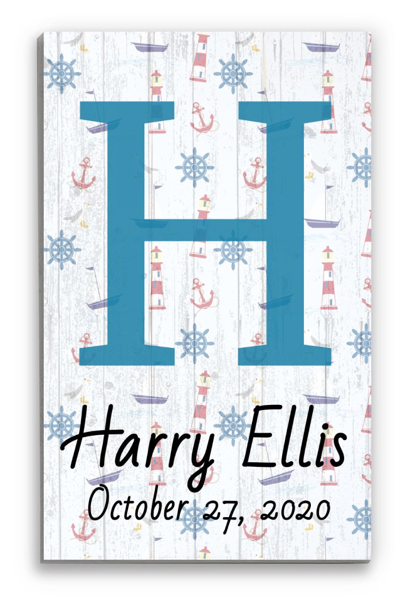 Nautical Monogram Name Sign for Baby Boy Nursery Room or Bedroom