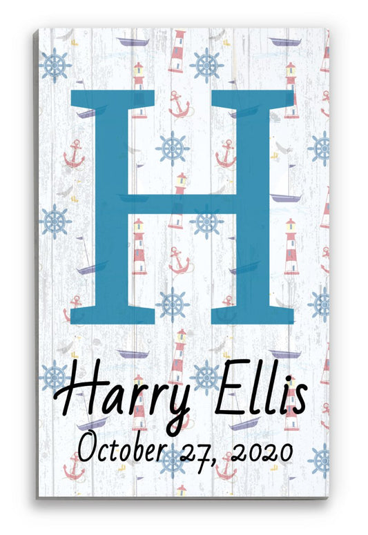 Nautical Monogram Name Sign for Baby Boy Nursery Room or Bedroom