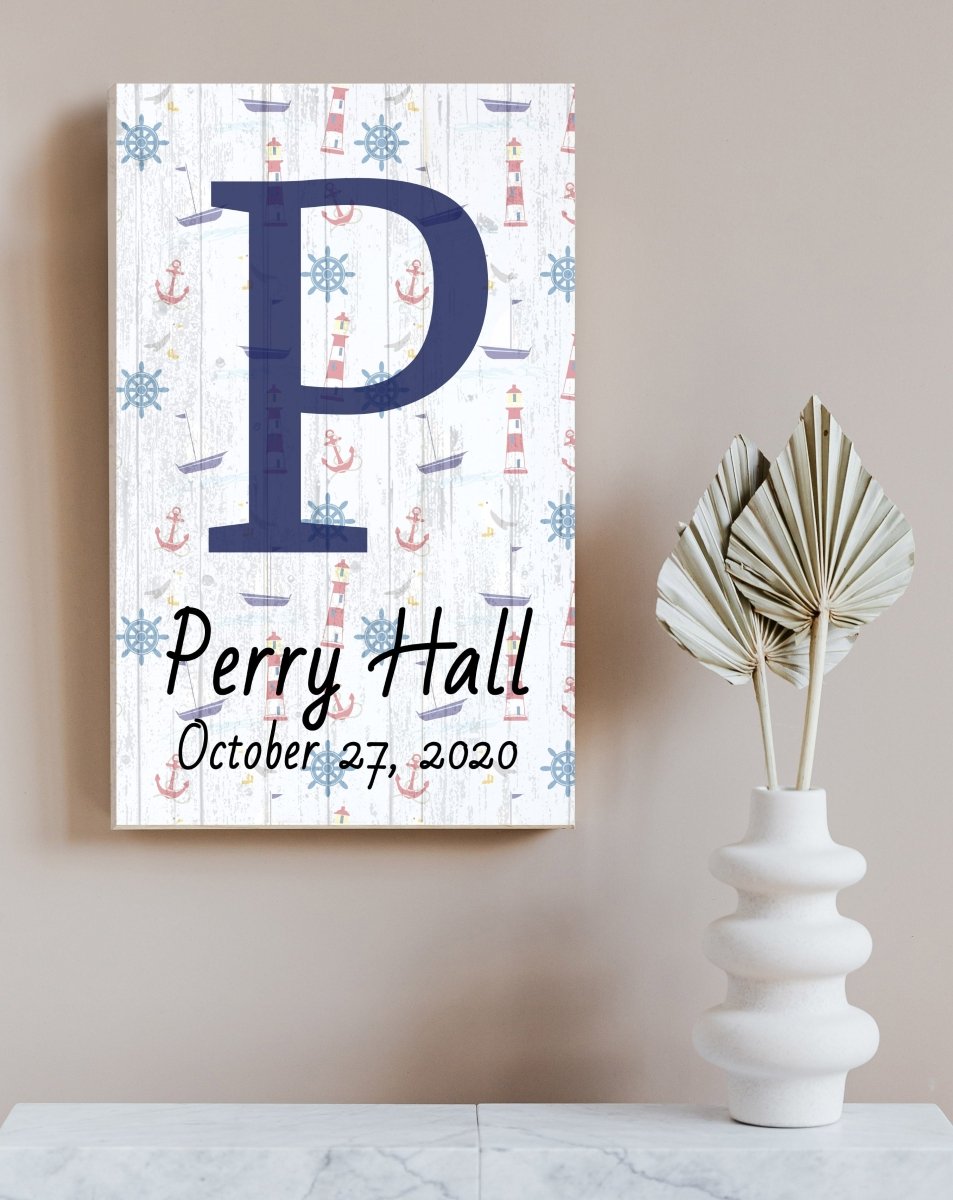 Nautical Monogram Name Sign for Baby Boy Nursery Room or Bedroom