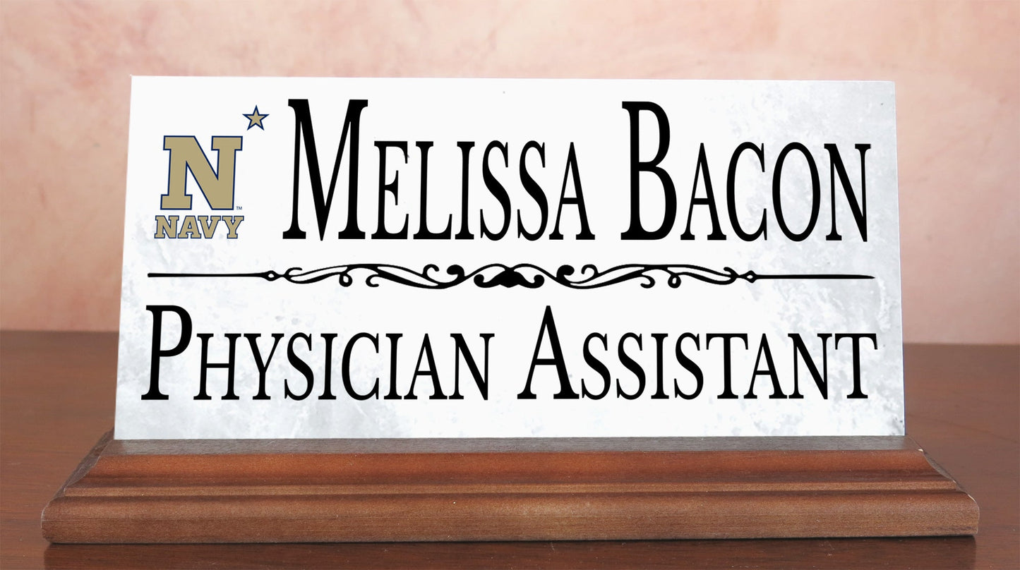 Naval Academy Nameplate – Solid Marble Desk Name Plate Sign with Personalized Title