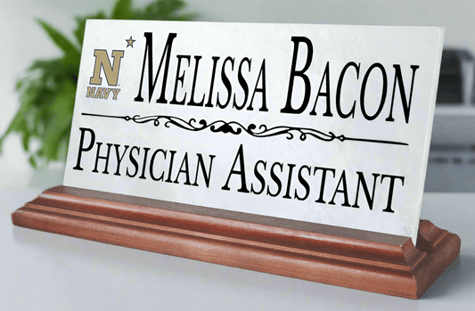 Naval Academy Nameplate – Solid Marble Desk Name Plate Sign with Personalized Title