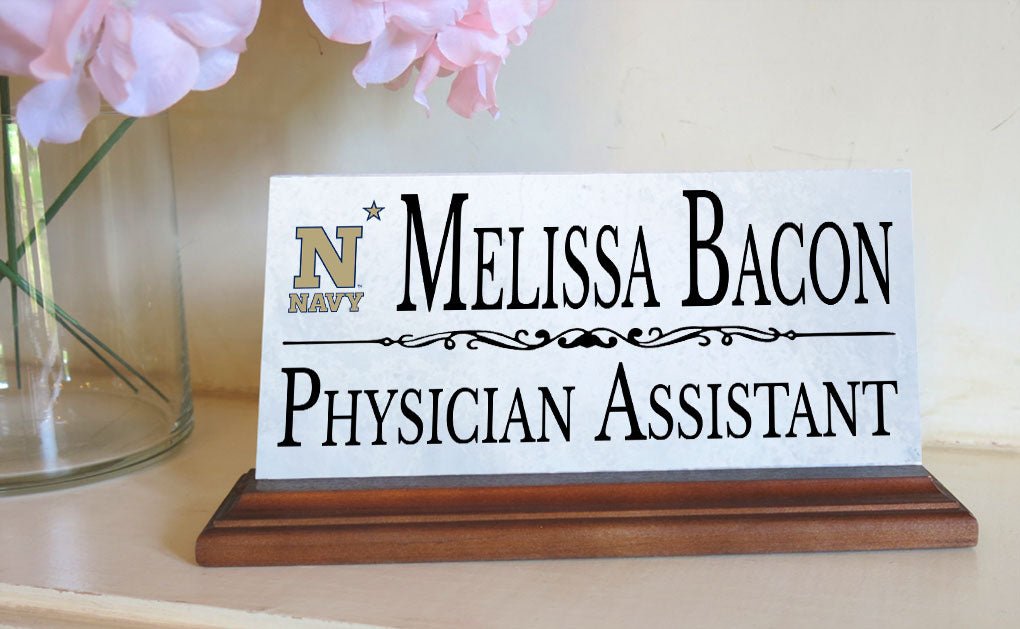 Naval Academy Nameplate – Solid Marble Desk Name Plate Sign with Personalized Title