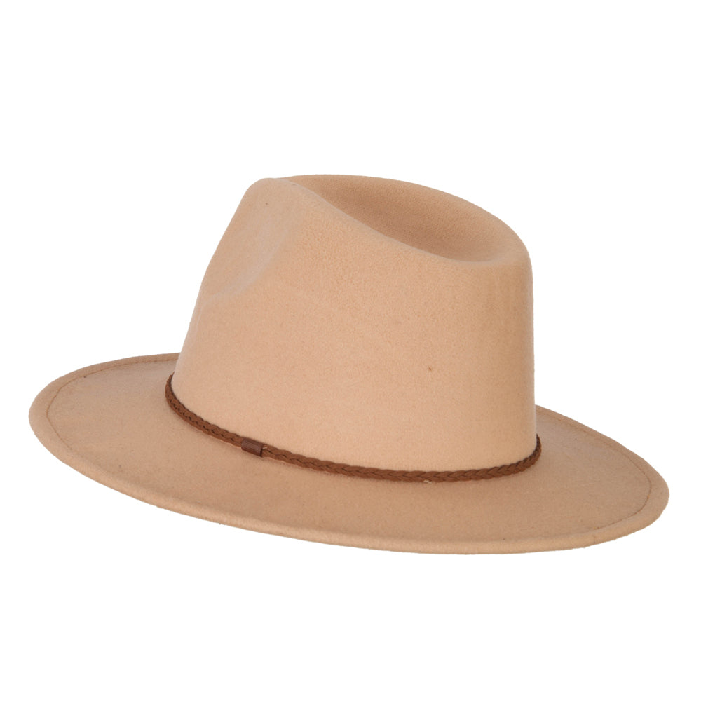 Unisex Braid Leatherette Band Trim Large Brim Polyester Fedora Hat