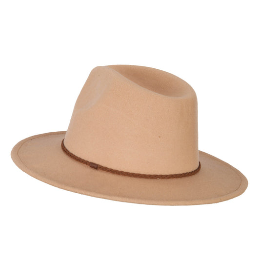 Unisex Braid Leatherette Band Trim Large Brim Polyester Fedora Hat
