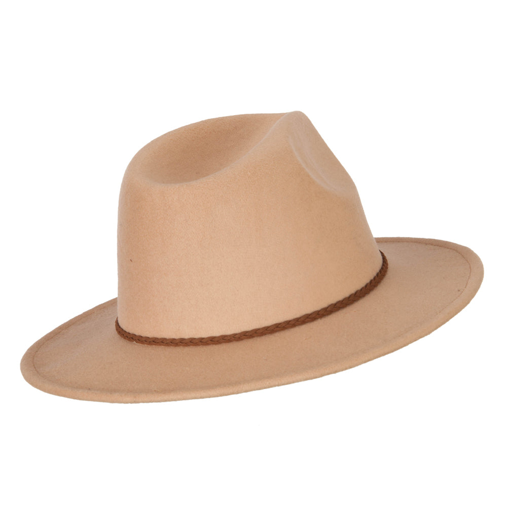Unisex Braid Leatherette Band Trim Large Brim Polyester Fedora Hat