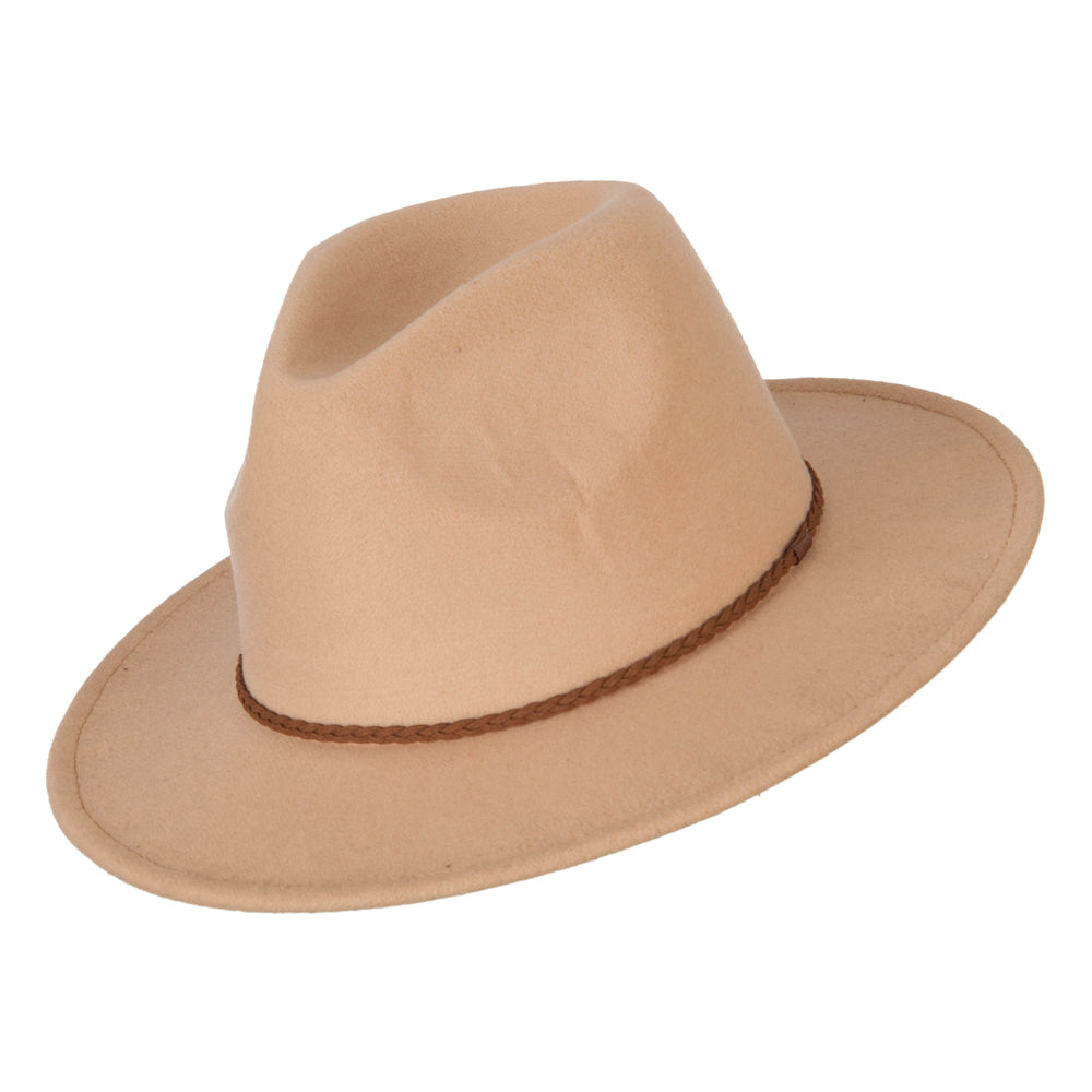 Unisex Braid Leatherette Band Trim Large Brim Polyester Fedora Hat