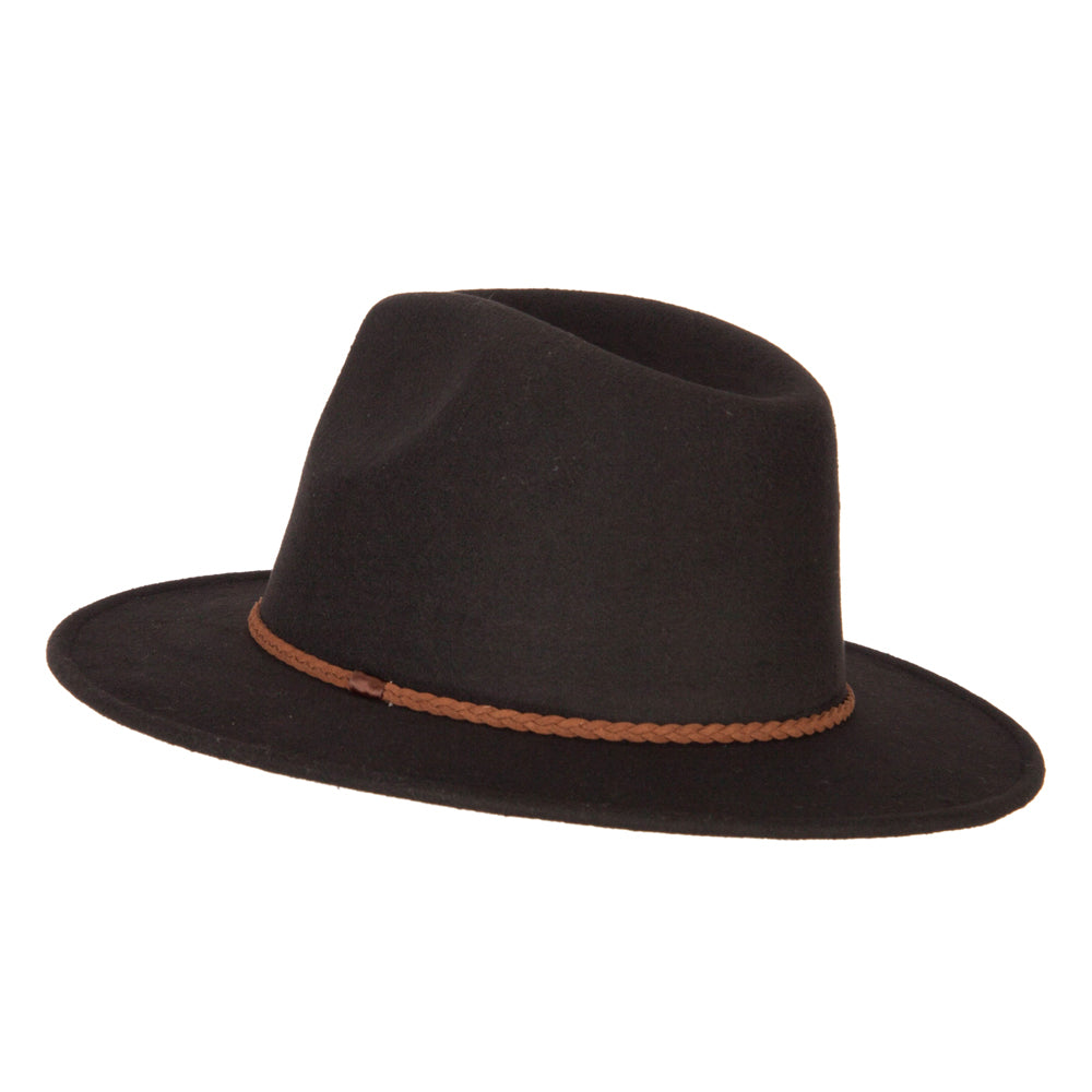 Unisex Braid Leatherette Band Trim Large Brim Polyester Fedora Hat