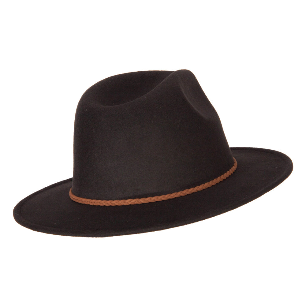 Unisex Braid Leatherette Band Trim Large Brim Polyester Fedora Hat