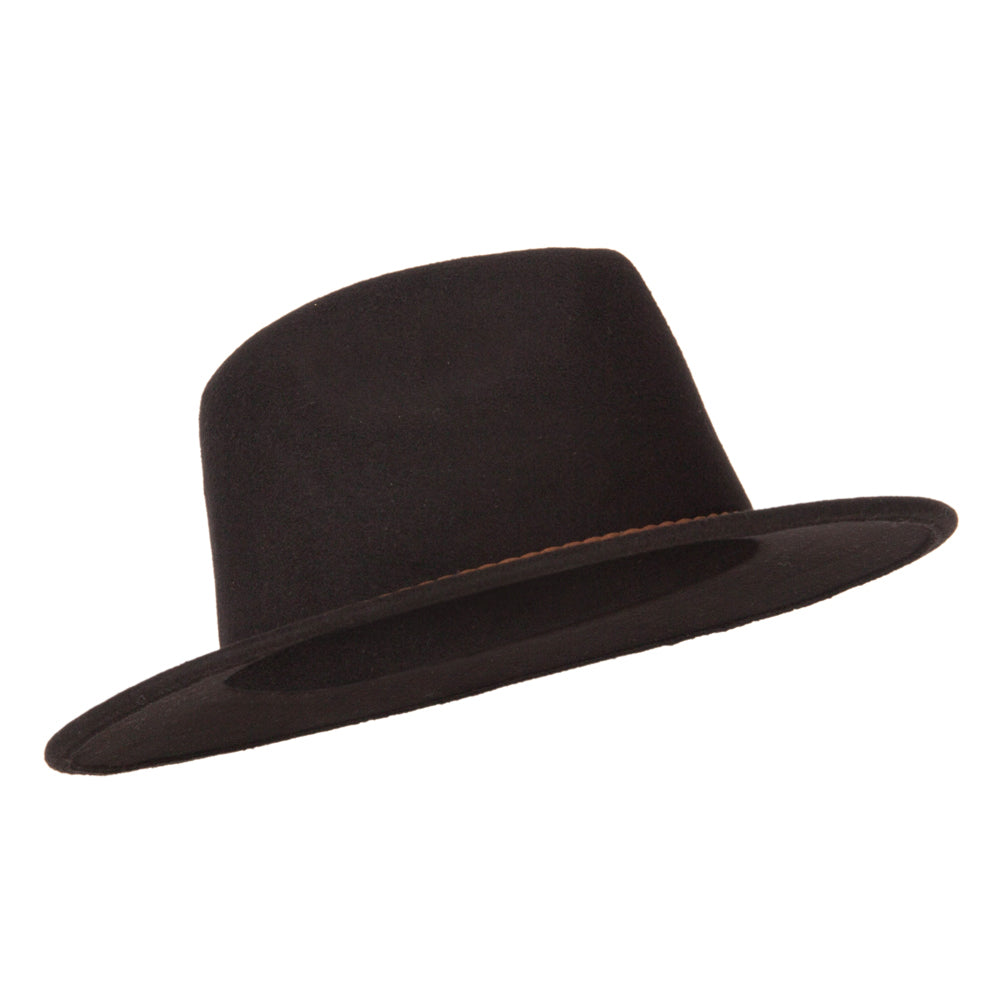 Unisex Braid Leatherette Band Trim Large Brim Polyester Fedora Hat