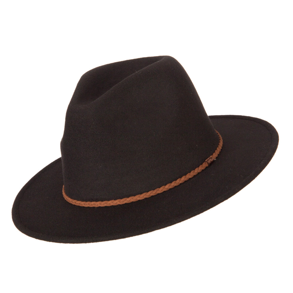 Unisex Braid Leatherette Band Trim Large Brim Polyester Fedora Hat