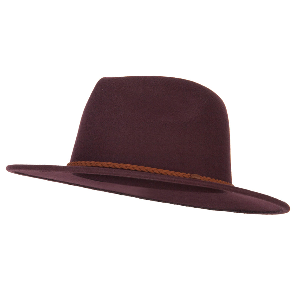 Unisex Braid Leatherette Band Trim Large Brim Polyester Fedora Hat