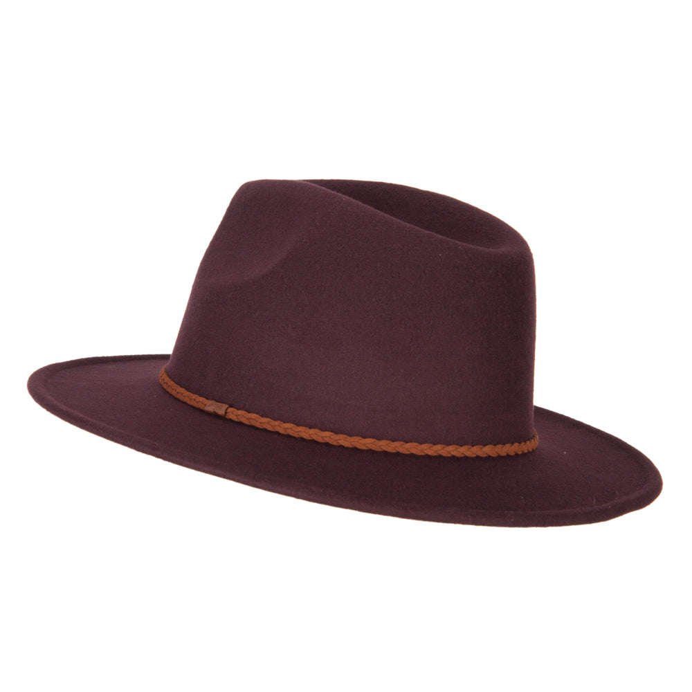 Unisex Braid Leatherette Band Trim Large Brim Polyester Fedora Hat