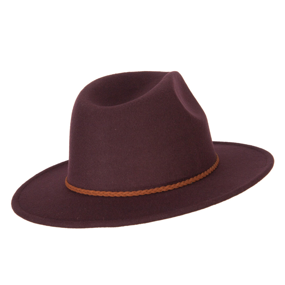 Unisex Braid Leatherette Band Trim Large Brim Polyester Fedora Hat