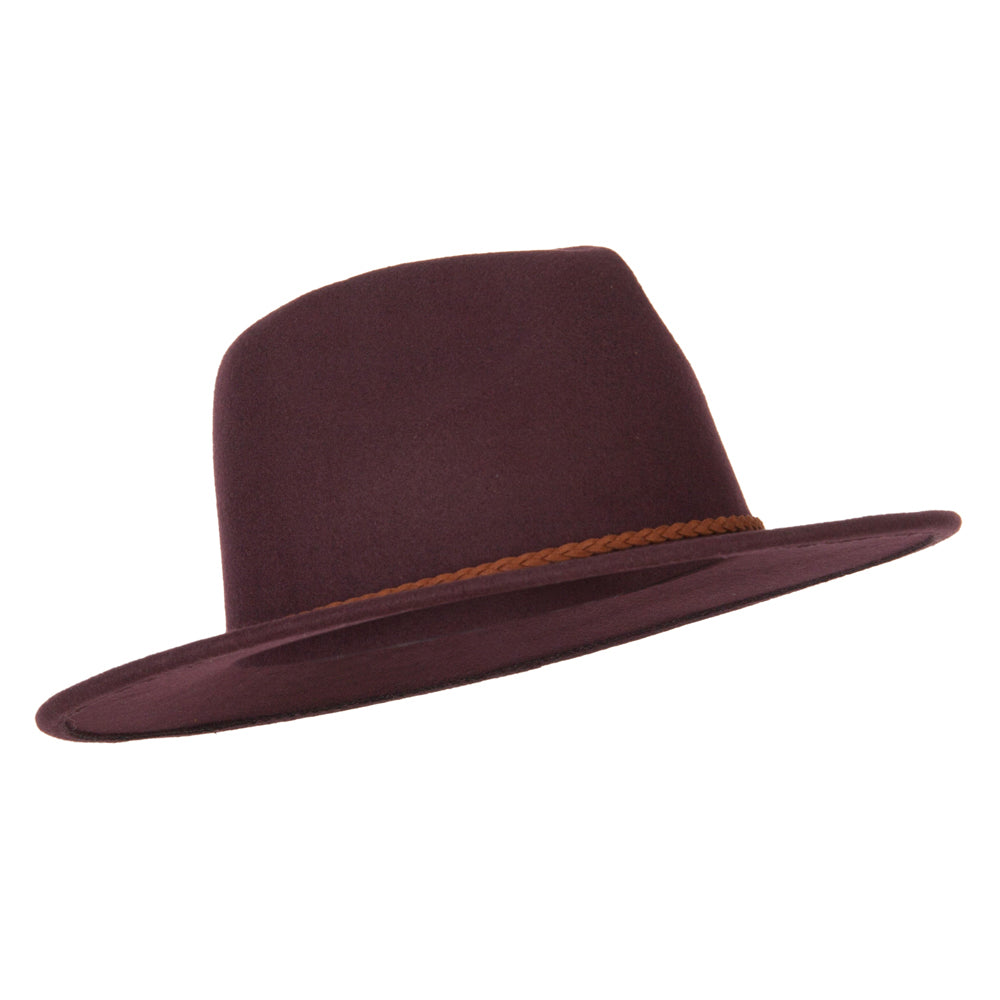 Unisex Braid Leatherette Band Trim Large Brim Polyester Fedora Hat
