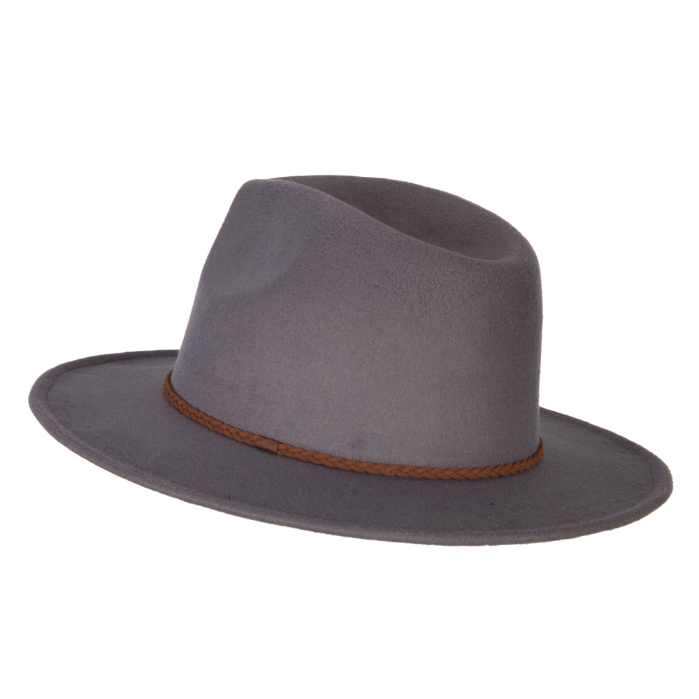 Unisex Braid Leatherette Band Trim Large Brim Polyester Fedora Hat