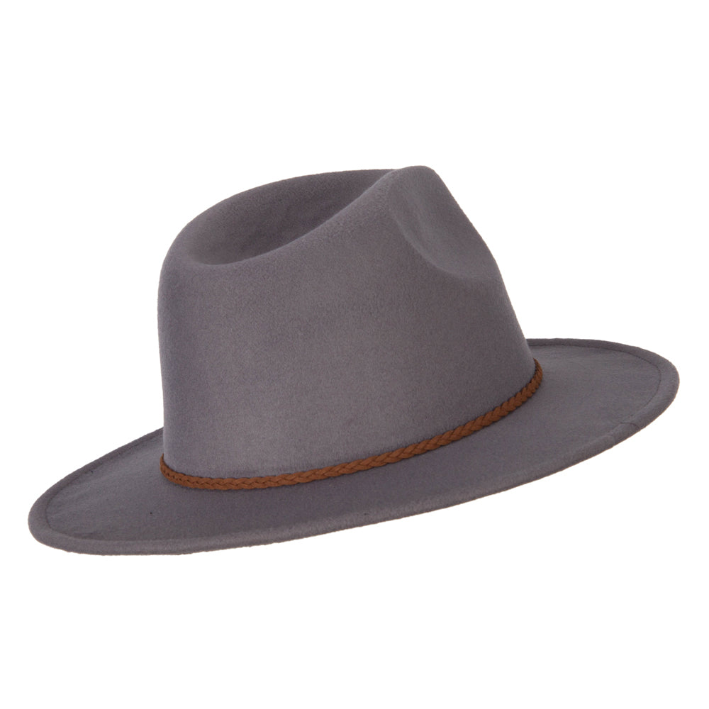 Unisex Braid Leatherette Band Trim Large Brim Polyester Fedora Hat