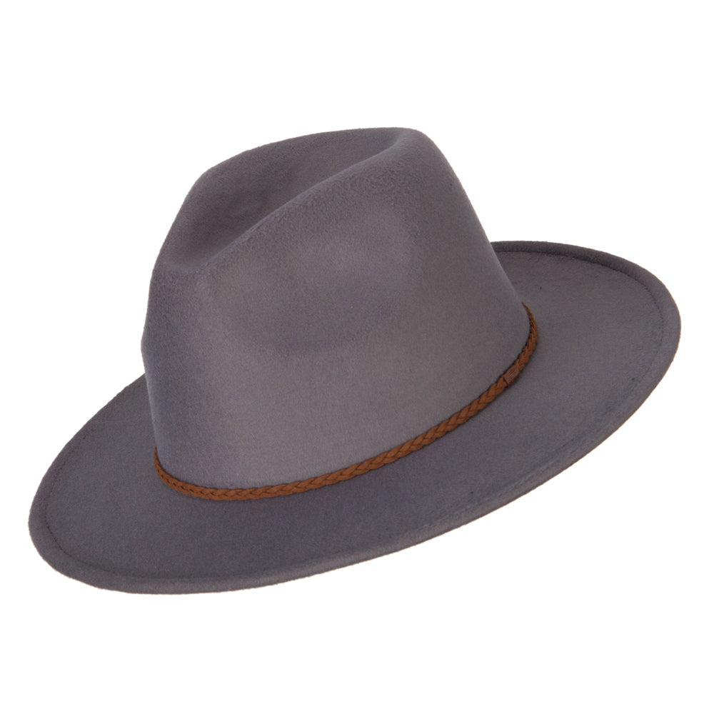 Unisex Braid Leatherette Band Trim Large Brim Polyester Fedora Hat