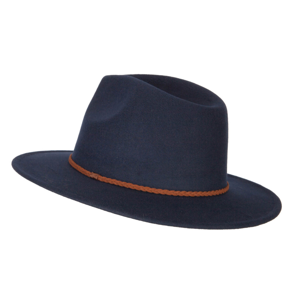 Unisex Braid Leatherette Band Trim Large Brim Polyester Fedora Hat