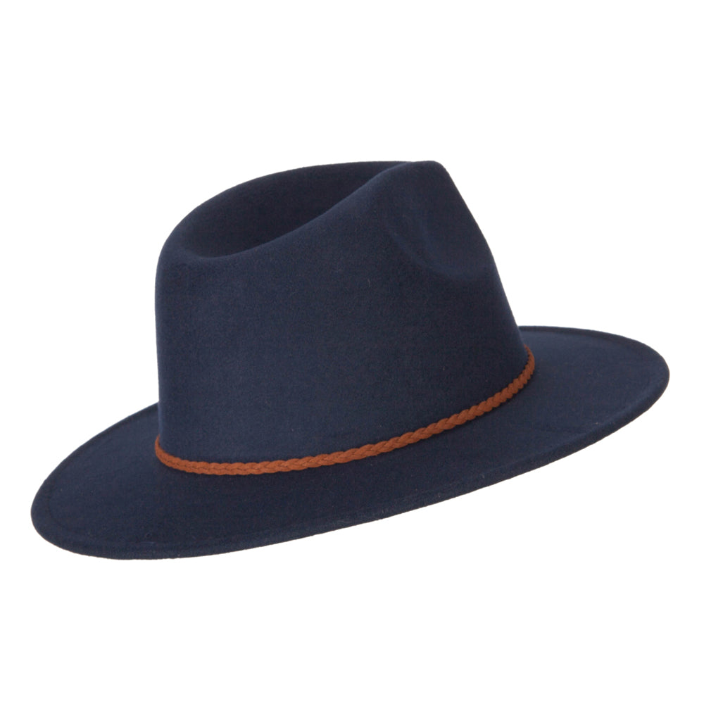 Unisex Braid Leatherette Band Trim Large Brim Polyester Fedora Hat