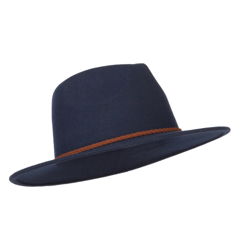 Unisex Braid Leatherette Band Trim Large Brim Polyester Fedora Hat