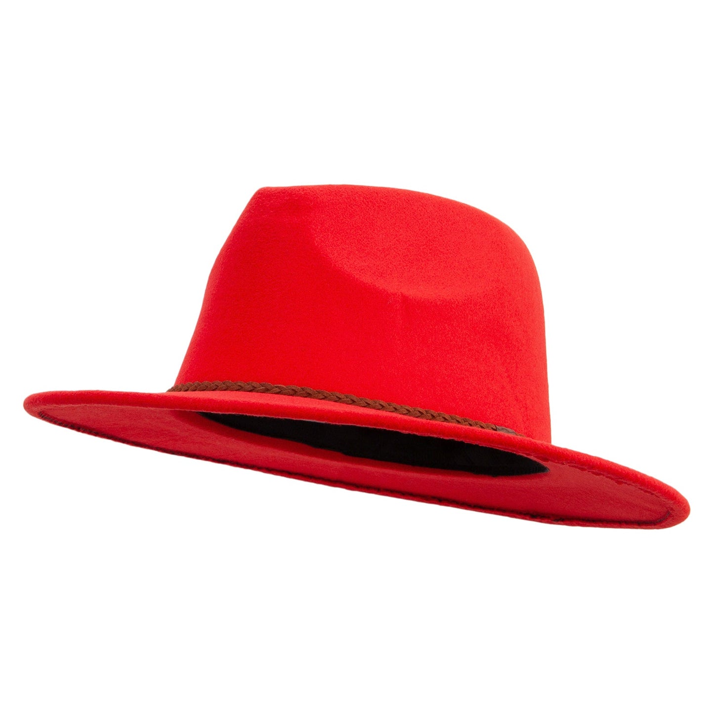 Unisex Braid Leatherette Band Trim Large Brim Polyester Fedora Hat