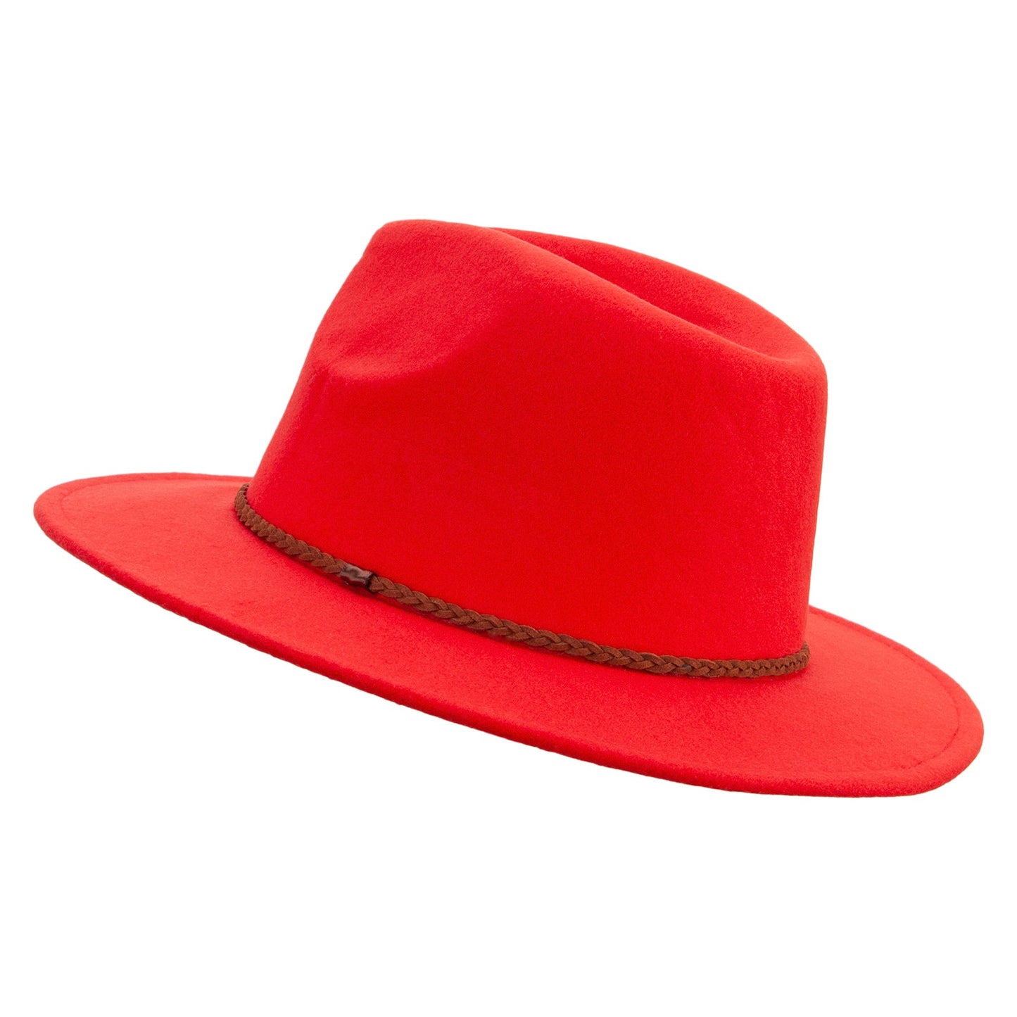 Unisex Braid Leatherette Band Trim Large Brim Polyester Fedora Hat