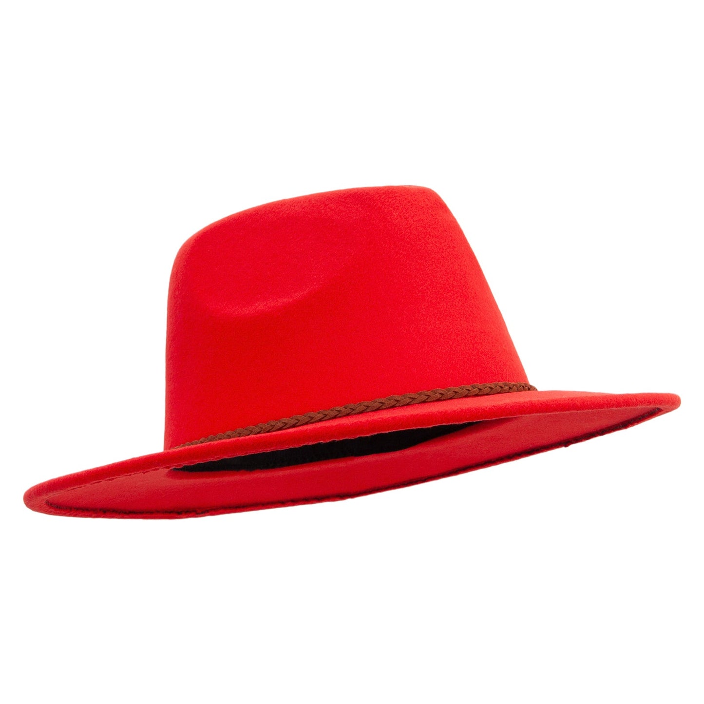 Unisex Braid Leatherette Band Trim Large Brim Polyester Fedora Hat