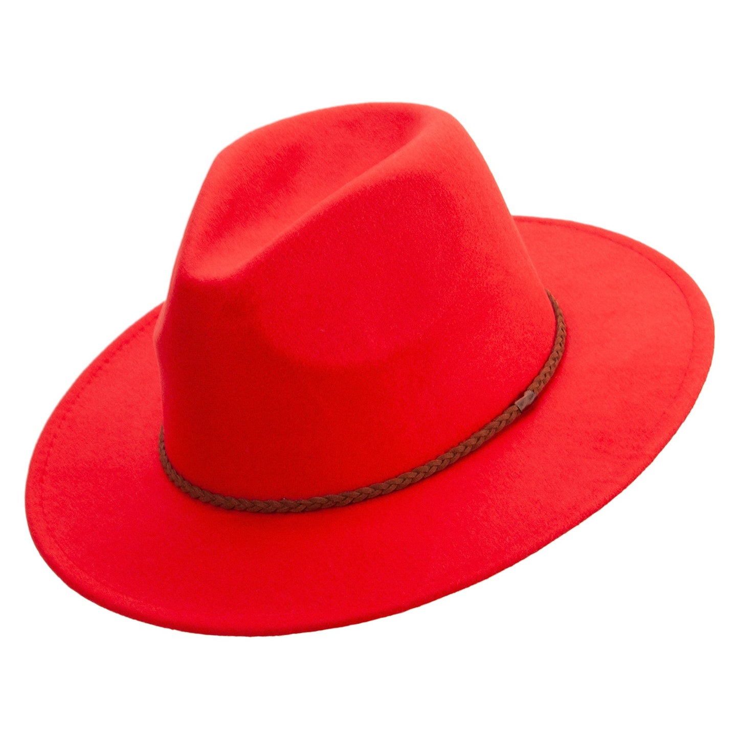 Unisex Braid Leatherette Band Trim Large Brim Polyester Fedora Hat