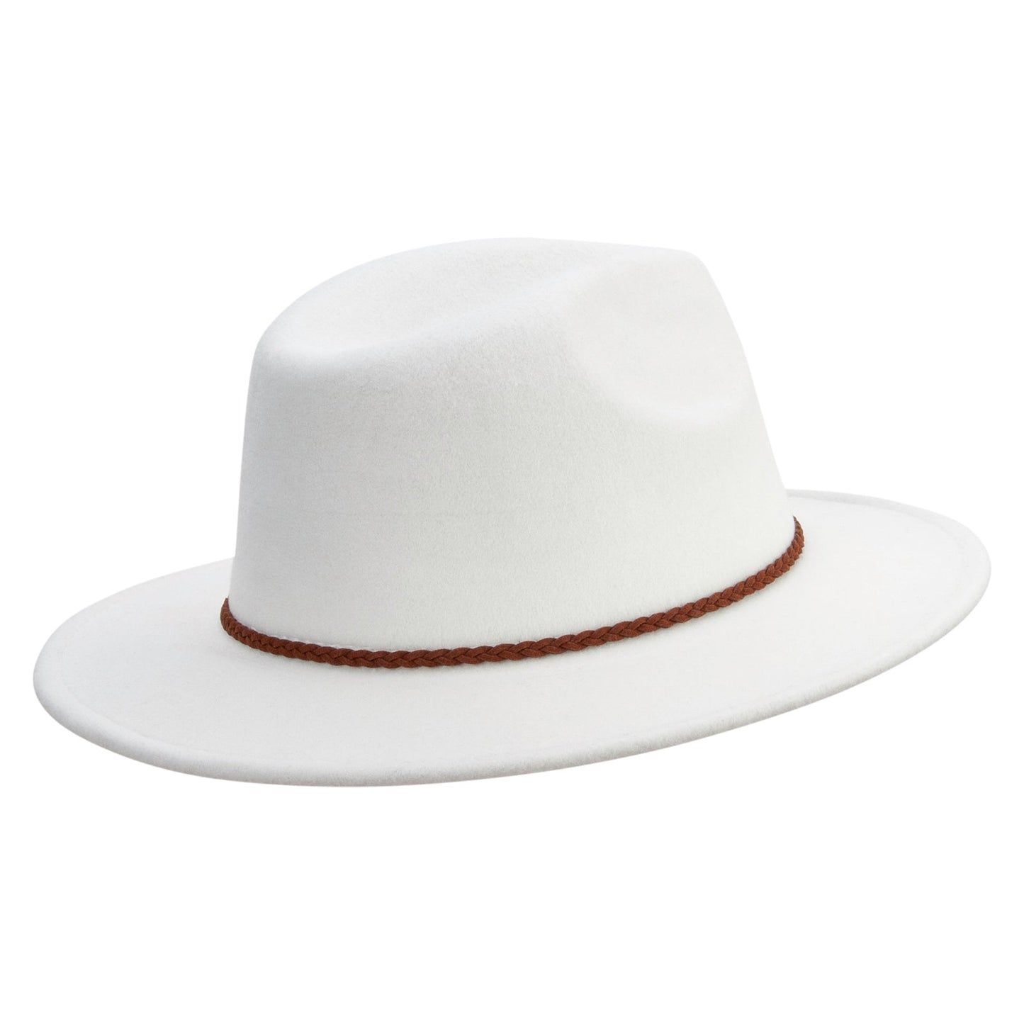 Unisex Braid Leatherette Band Trim Large Brim Polyester Fedora Hat