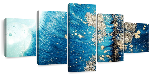 Blue White Gold Abstract Wall Art