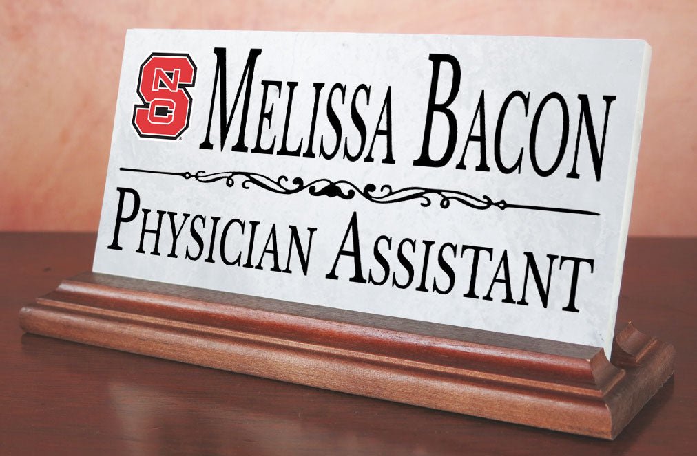 NC State Desk Nameplate – Custom Marble Name Sign with Personalized Title