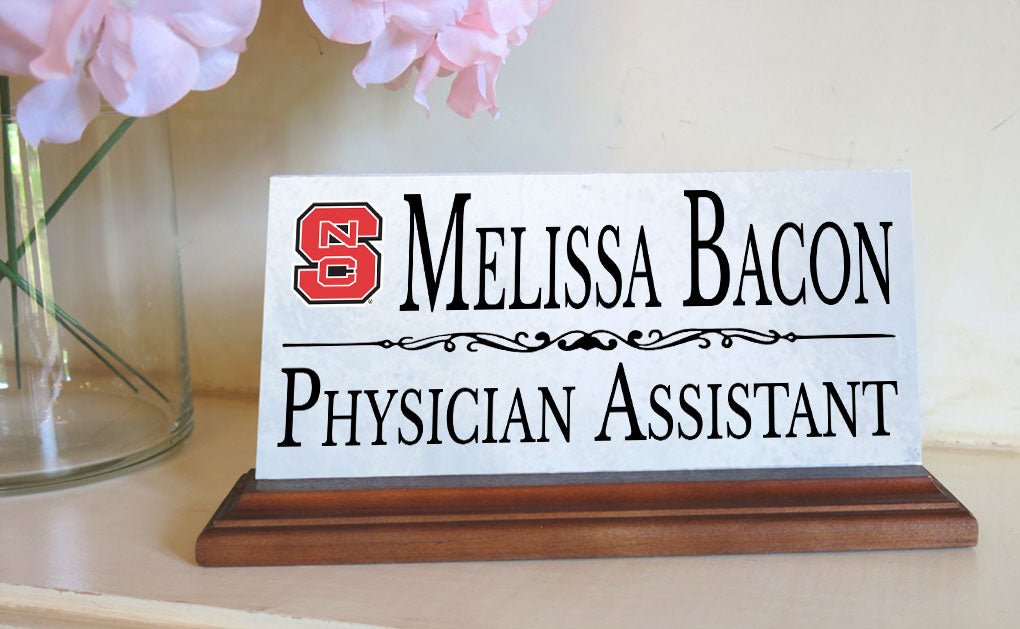 NC State Desk Nameplate – Custom Marble Name Sign with Personalized Title