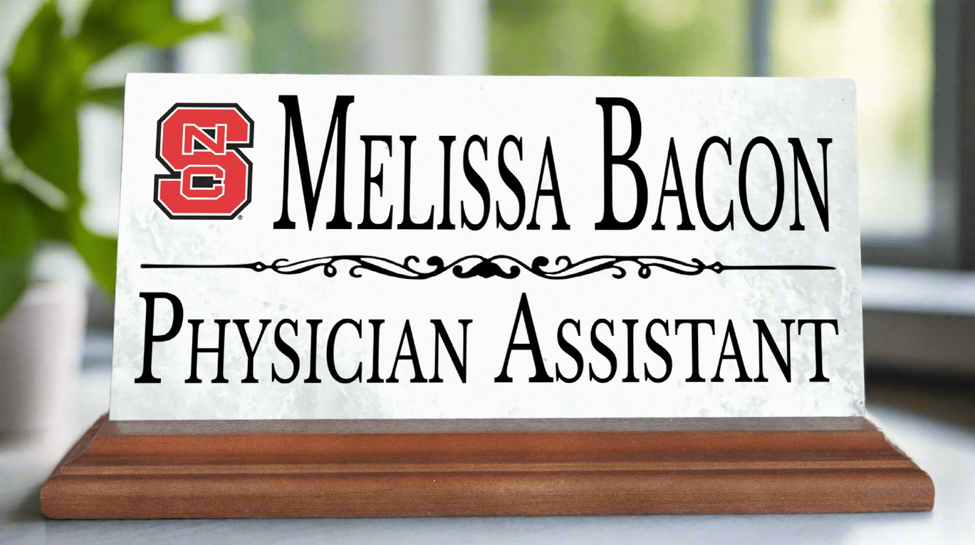 NC State Desk Nameplate – Custom Marble Name Sign with Personalized Title