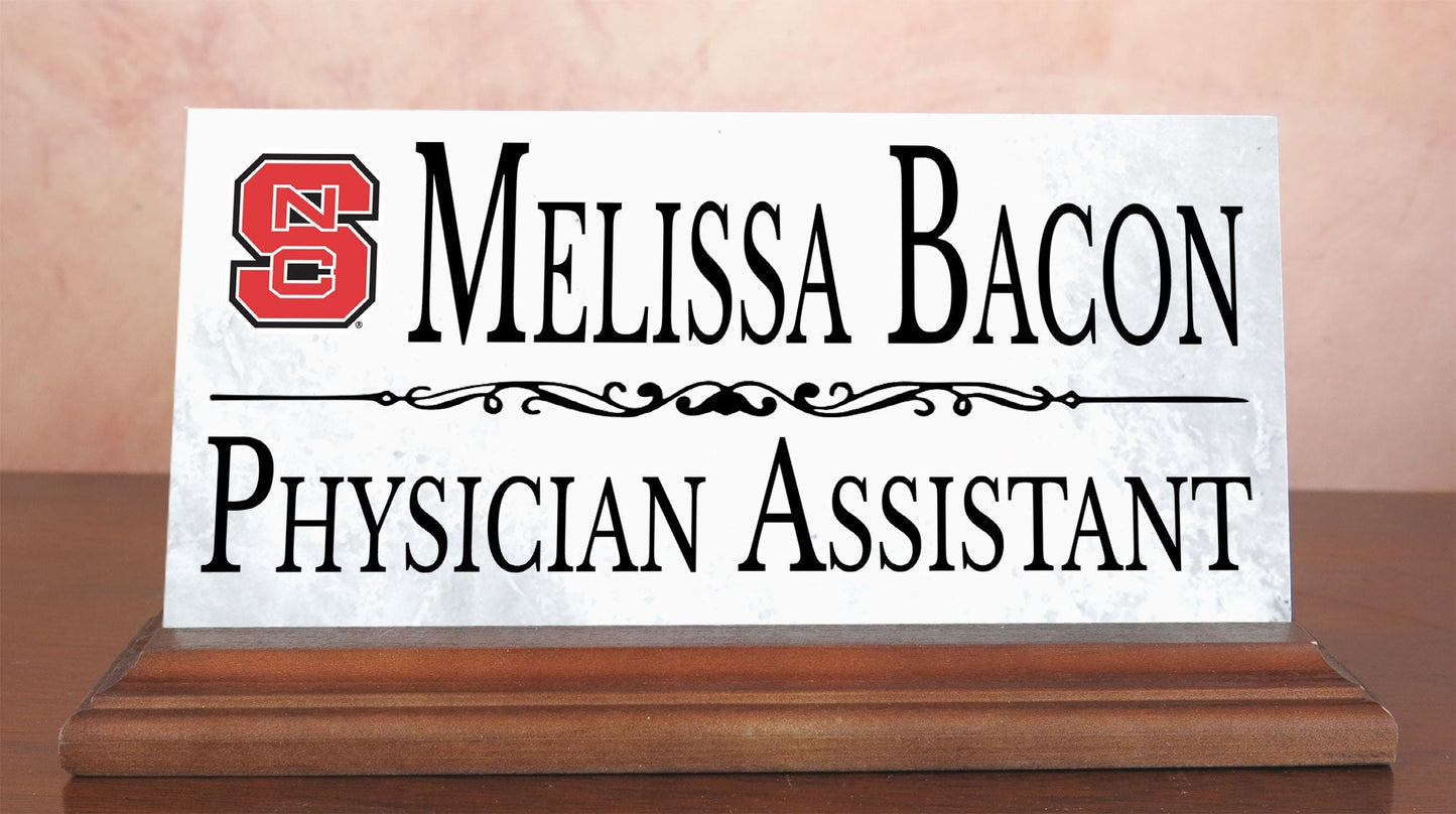 NC State Desk Nameplate – Custom Marble Name Sign with Personalized Title