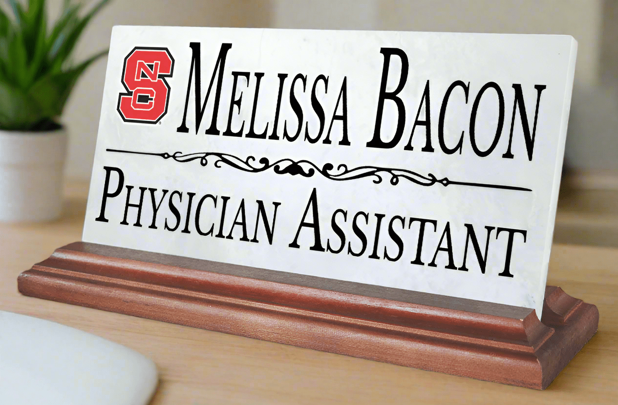 NC State Desk Nameplate – Custom Marble Name Sign with Personalized Title