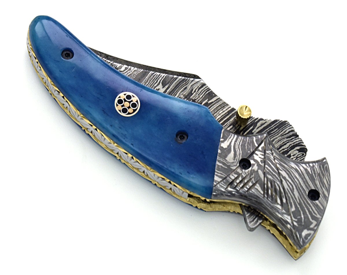 Nebula Damascus Pocket Knife with Bone Handle