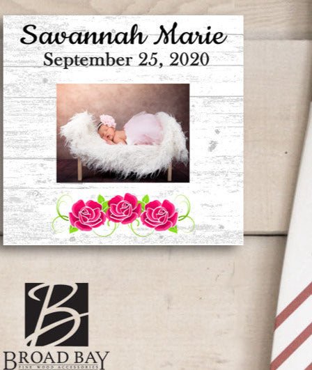 New Baby Picture Frame Upload Photo - Custom Name and Birthday