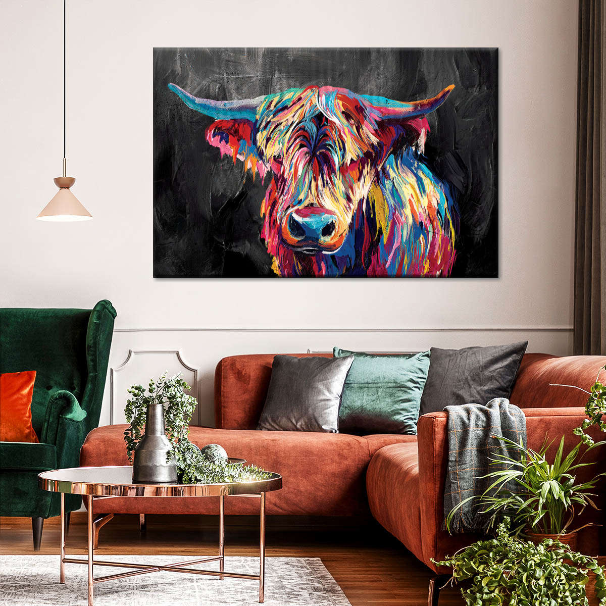 Colorful Highland Cow Wall Art
