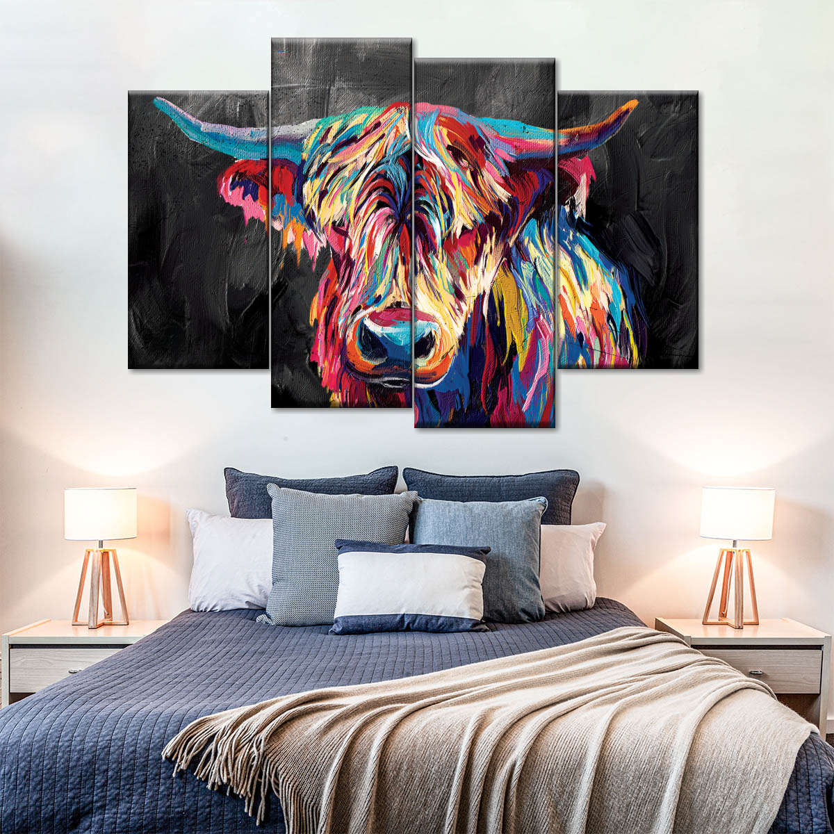 Colorful Highland Cow Wall Art