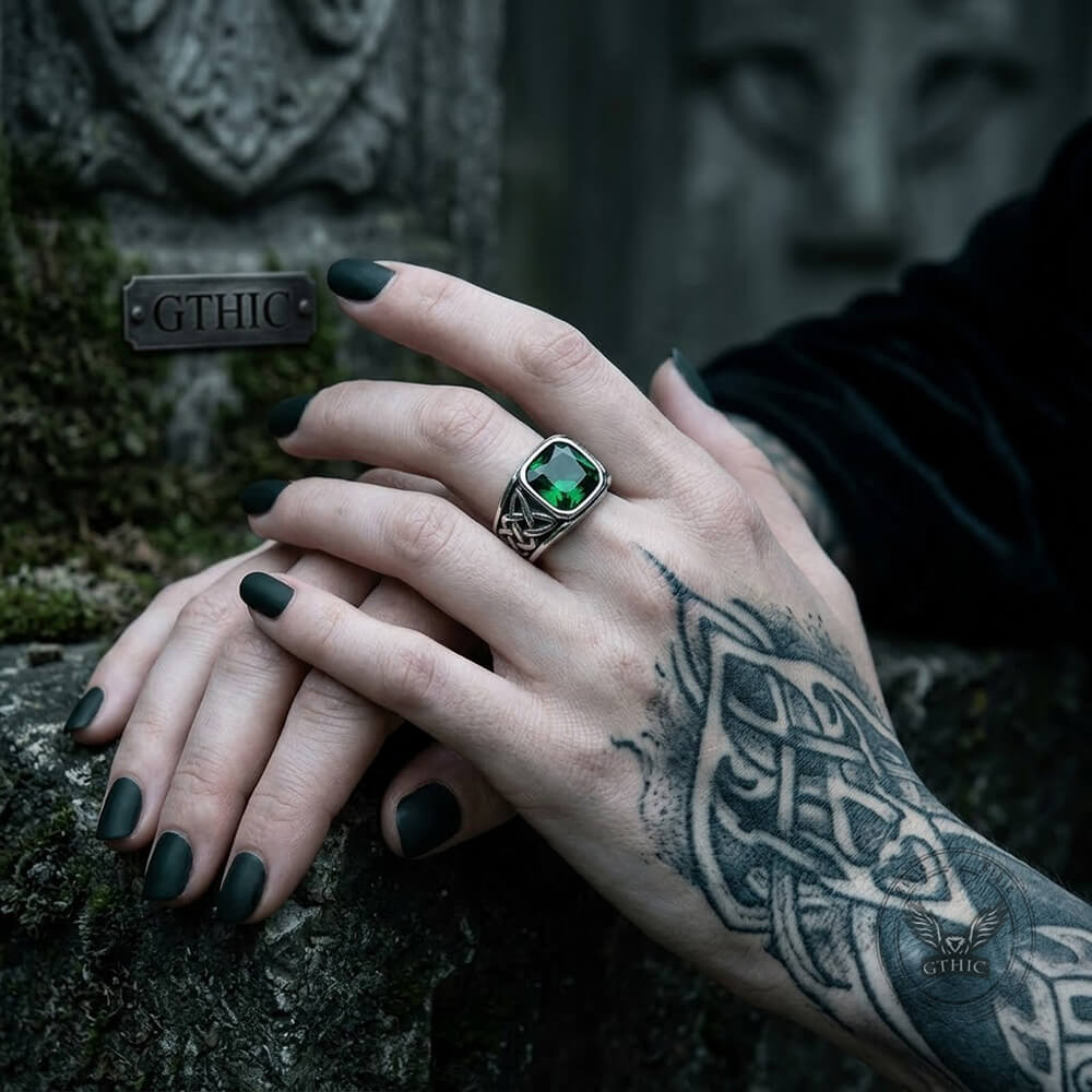 Viking Celtic Knot Gem-set Stainless Steel Ring