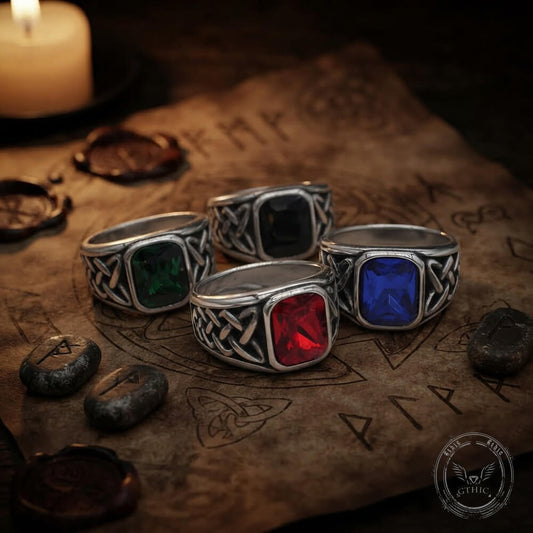 Viking Celtic Knot Gem-set Stainless Steel Ring
