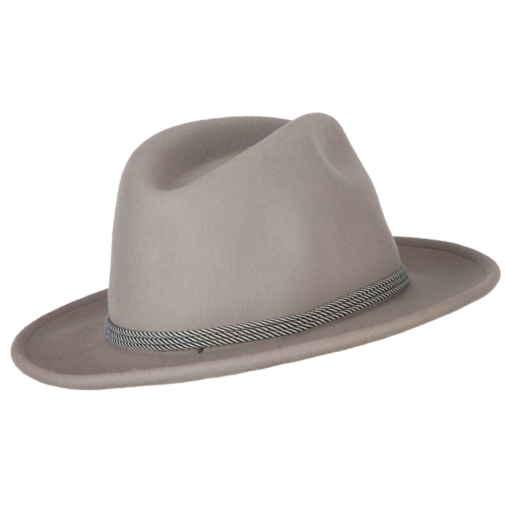 Unisex Wool Felt Satin Rope Band Trim Pinched Crown Fedora Hat