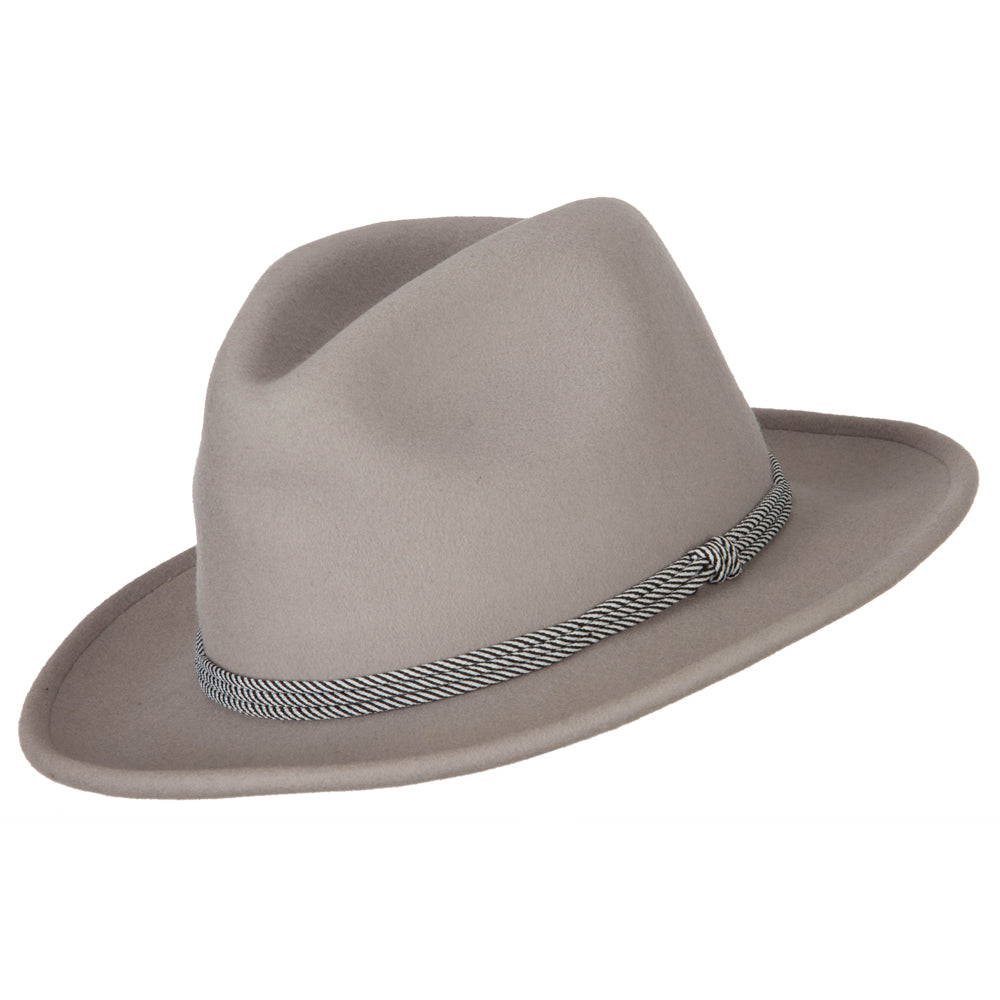 Unisex Wool Felt Satin Rope Band Trim Pinched Crown Fedora Hat