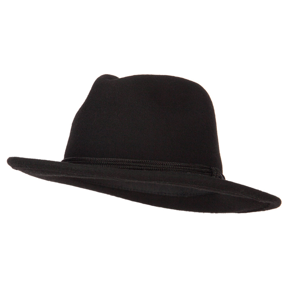 Unisex Wool Felt Satin Rope Band Trim Pinched Crown Fedora Hat