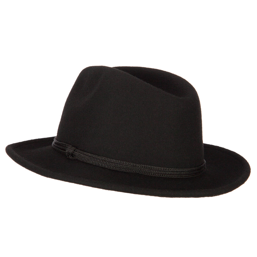 Unisex Wool Felt Satin Rope Band Trim Pinched Crown Fedora Hat