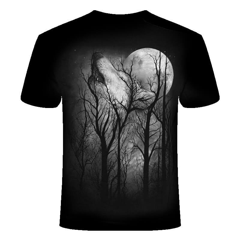 Night Forest Wolf Polyester T-shirt
