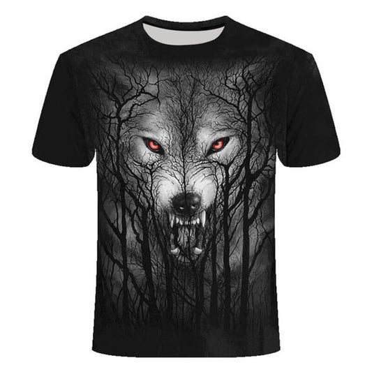 Night Forest Wolf Polyester T-shirt
